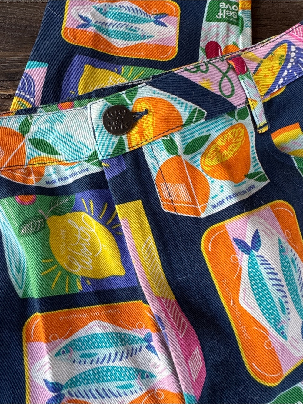 Lucy & Yak Navy Straight Leg Jeans with Colorful Grocery Print - Picture 6 of 12